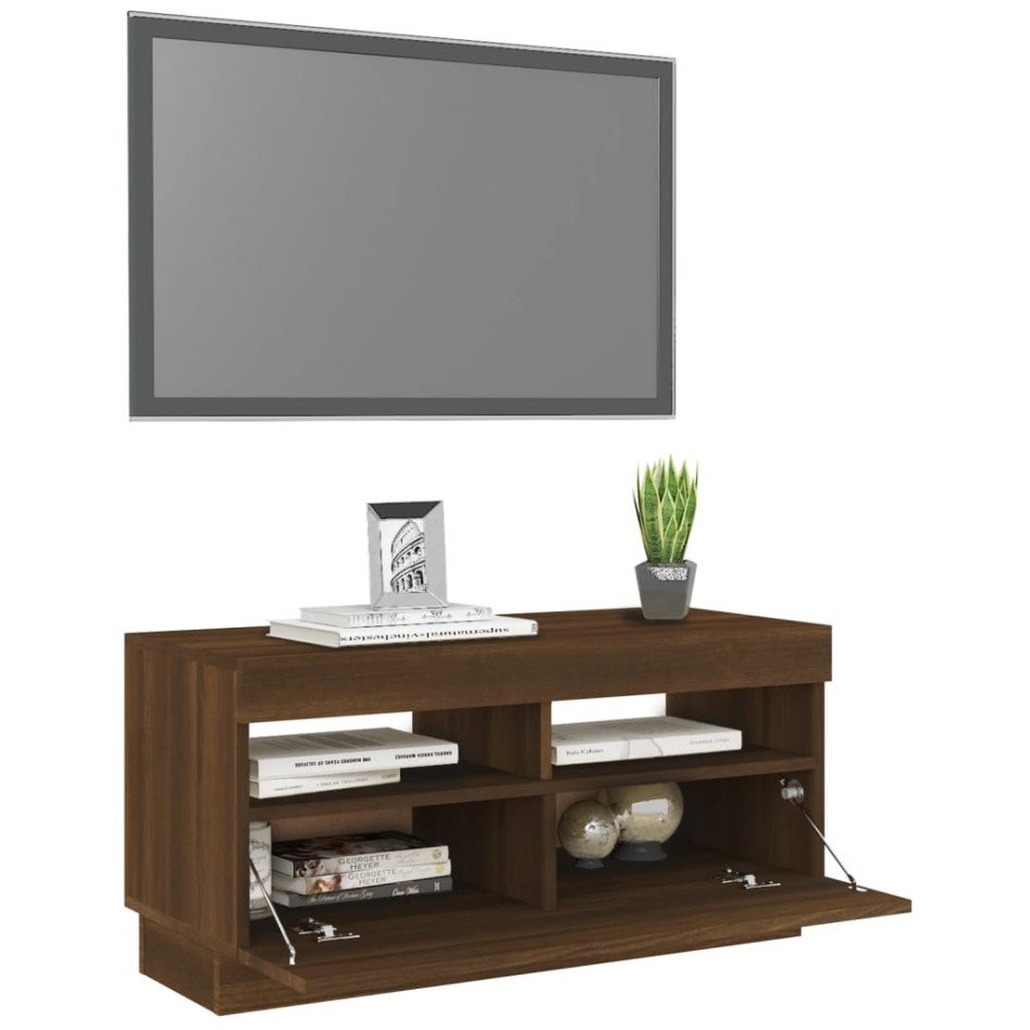 Mueble de TV con luces LED color roble marrón 80x35x40