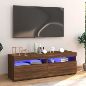 Mueble de TV con luces LED marrón roble 120x35x40