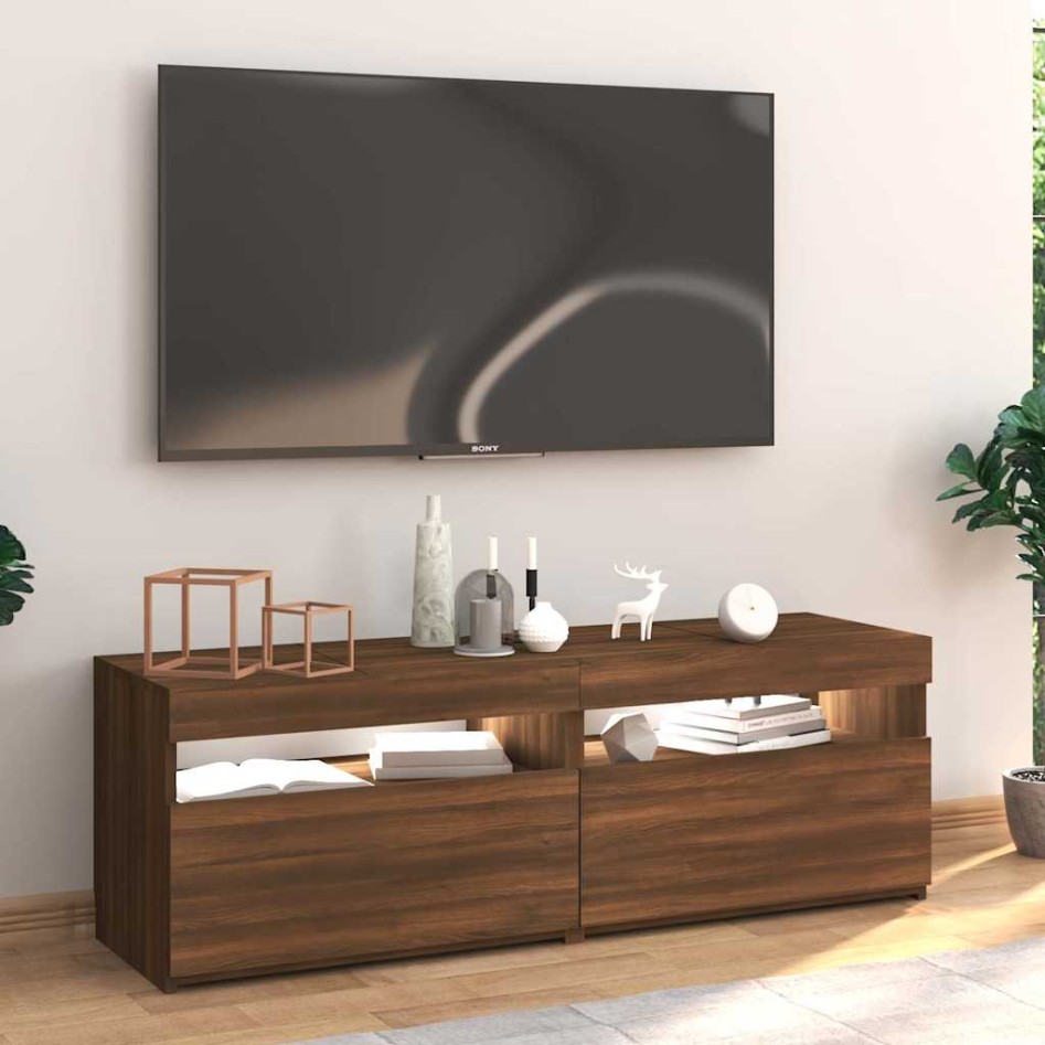 Mueble de TV con luces LED marrón roble 120x35x40