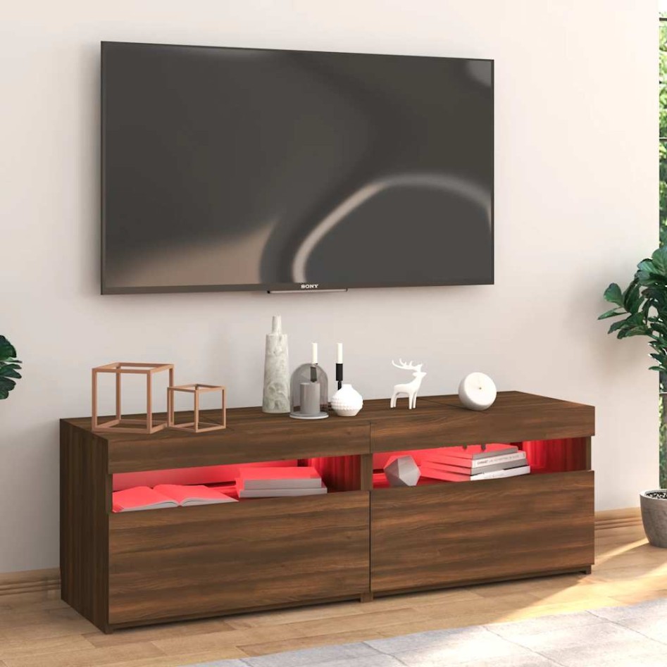 Mueble de TV con luces LED marrón roble 120x35x40