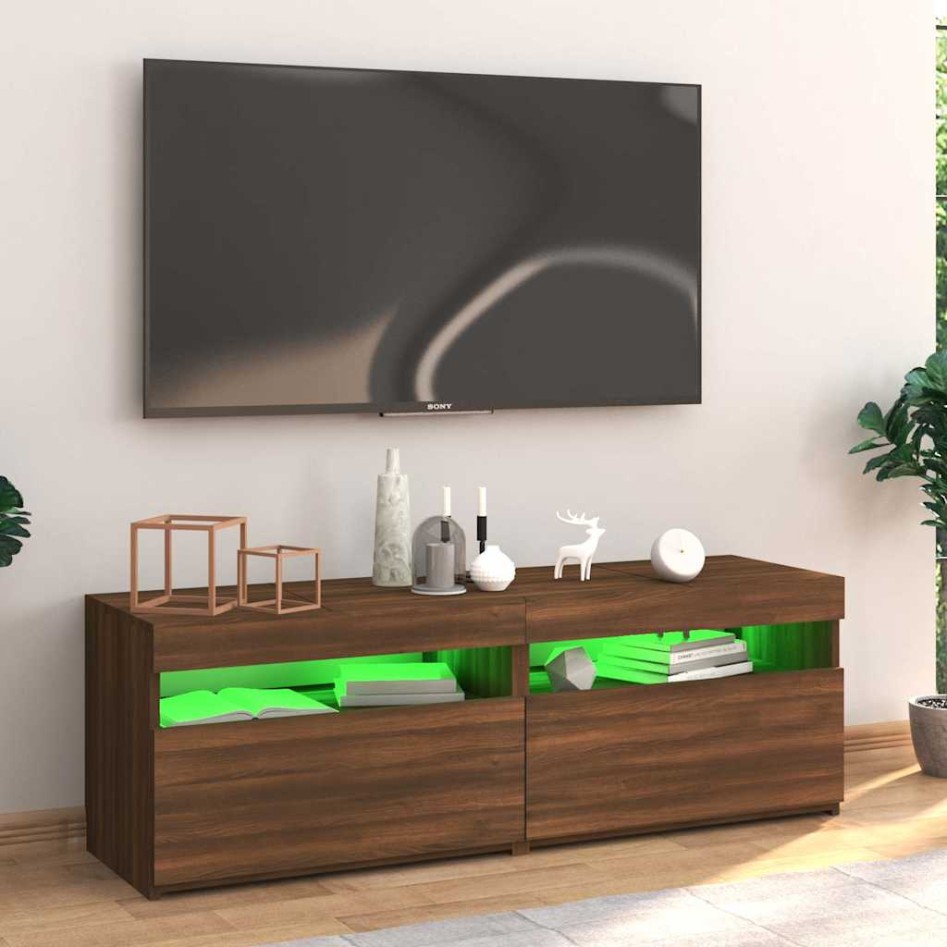 Mueble de TV con luces LED marrón roble 120x35x40
