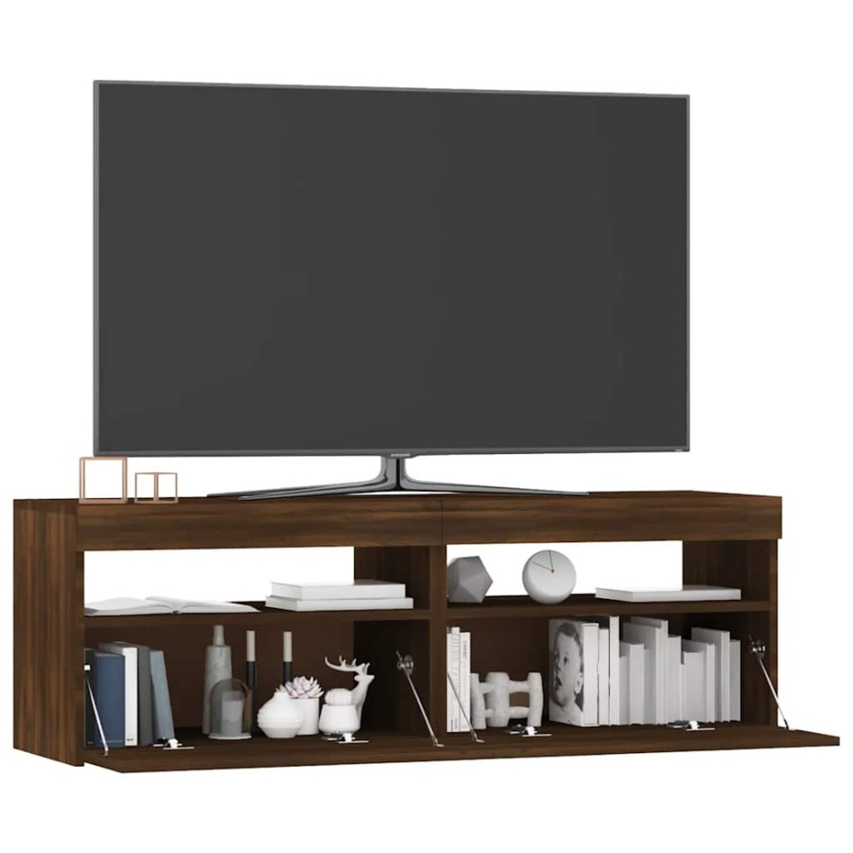 Mueble de TV con luces LED marrón roble 120x35x40