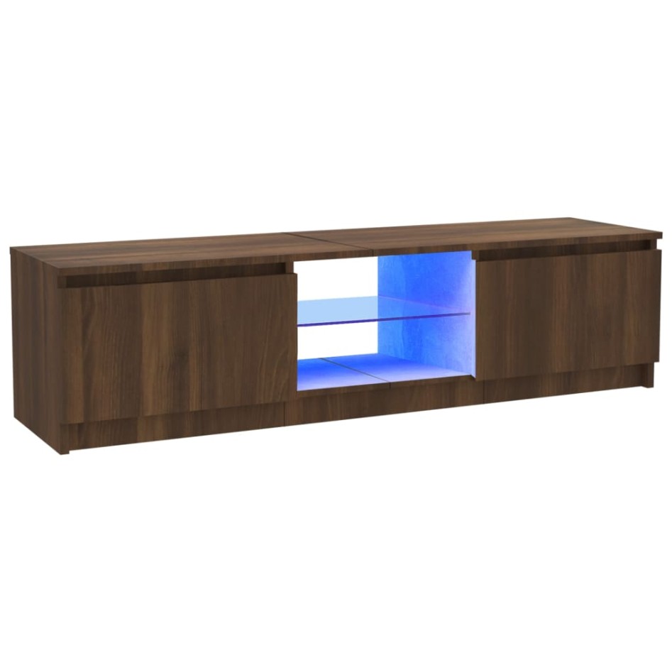 Mueble de TV con luces LED marrón roble 120x30x35,5