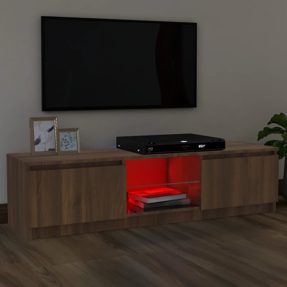 Mueble de TV con luces LED marrón roble 120x30x35,5
