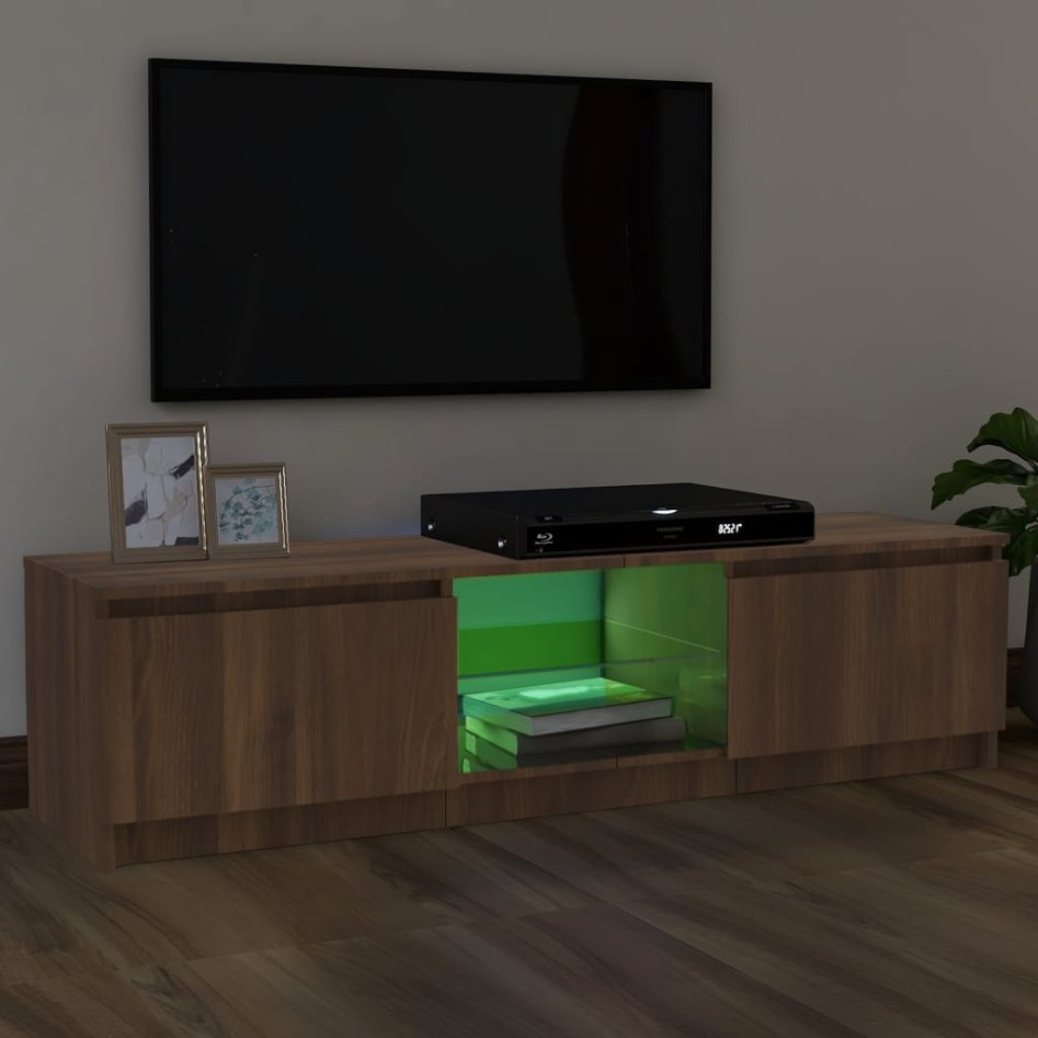 Mueble de TV con luces LED marrón roble 120x30x35,5