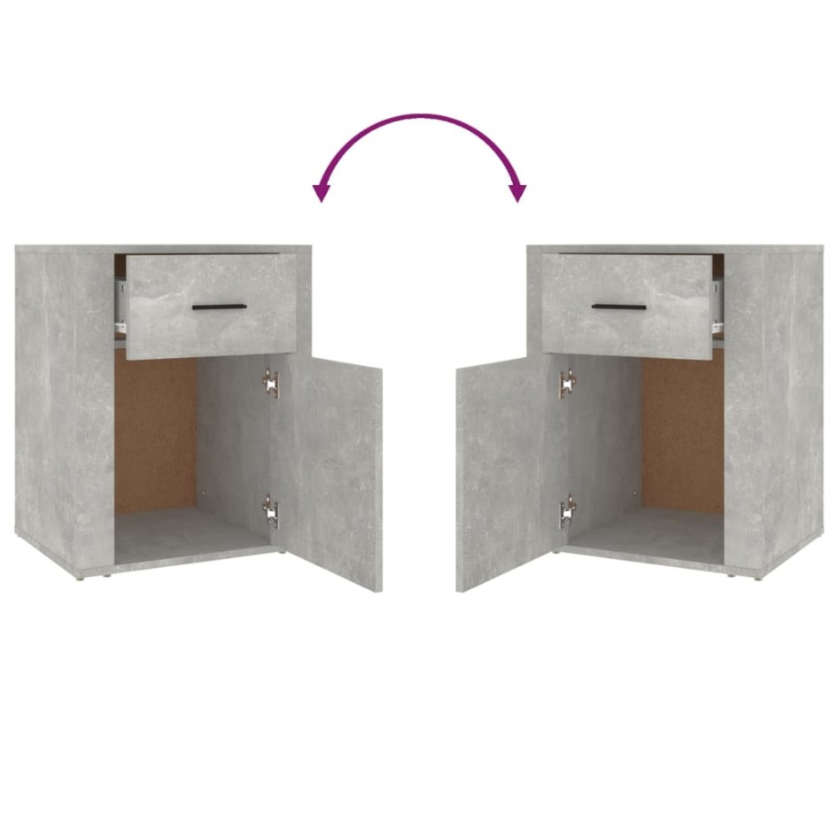 Mesita de noche madera contrachapada gris hormigón 50x36x60