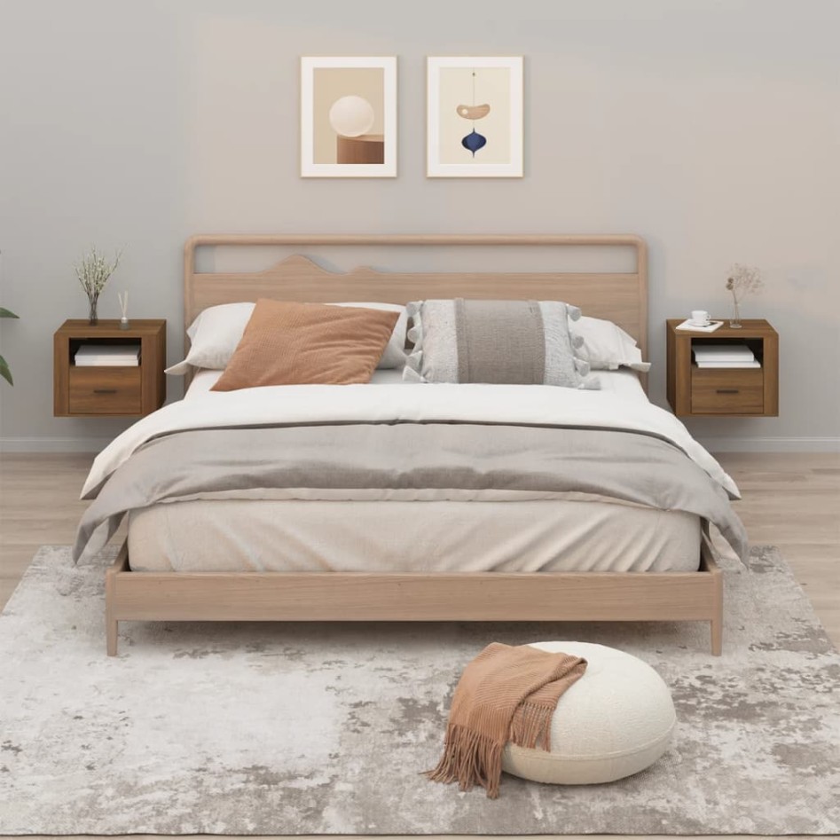 Mesitas de noche de pared 2 uds roble marrón 50x36x40