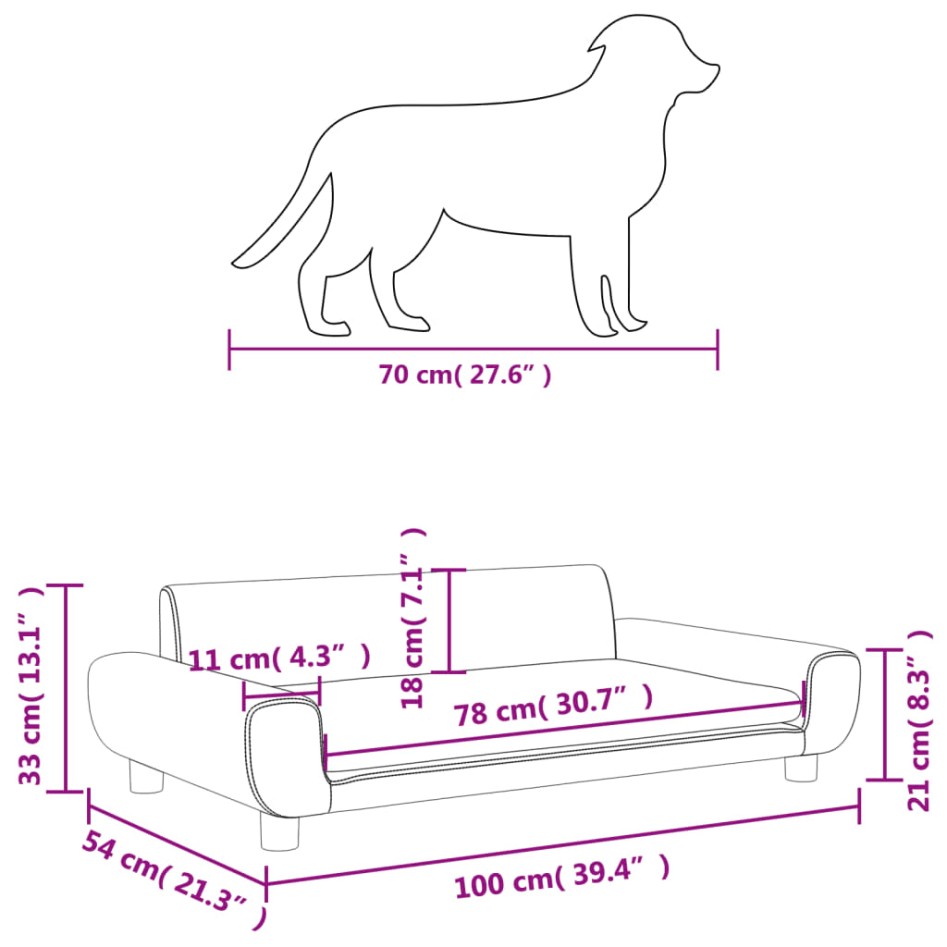 Cama para perros de terciopelo gris claro 100x54x33