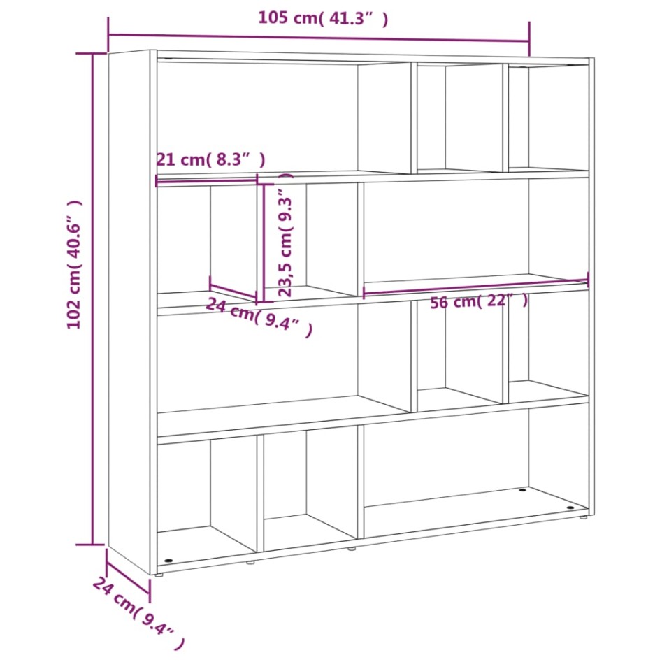 Estantería/divisor de espacios roble Sonoma 105x24x102