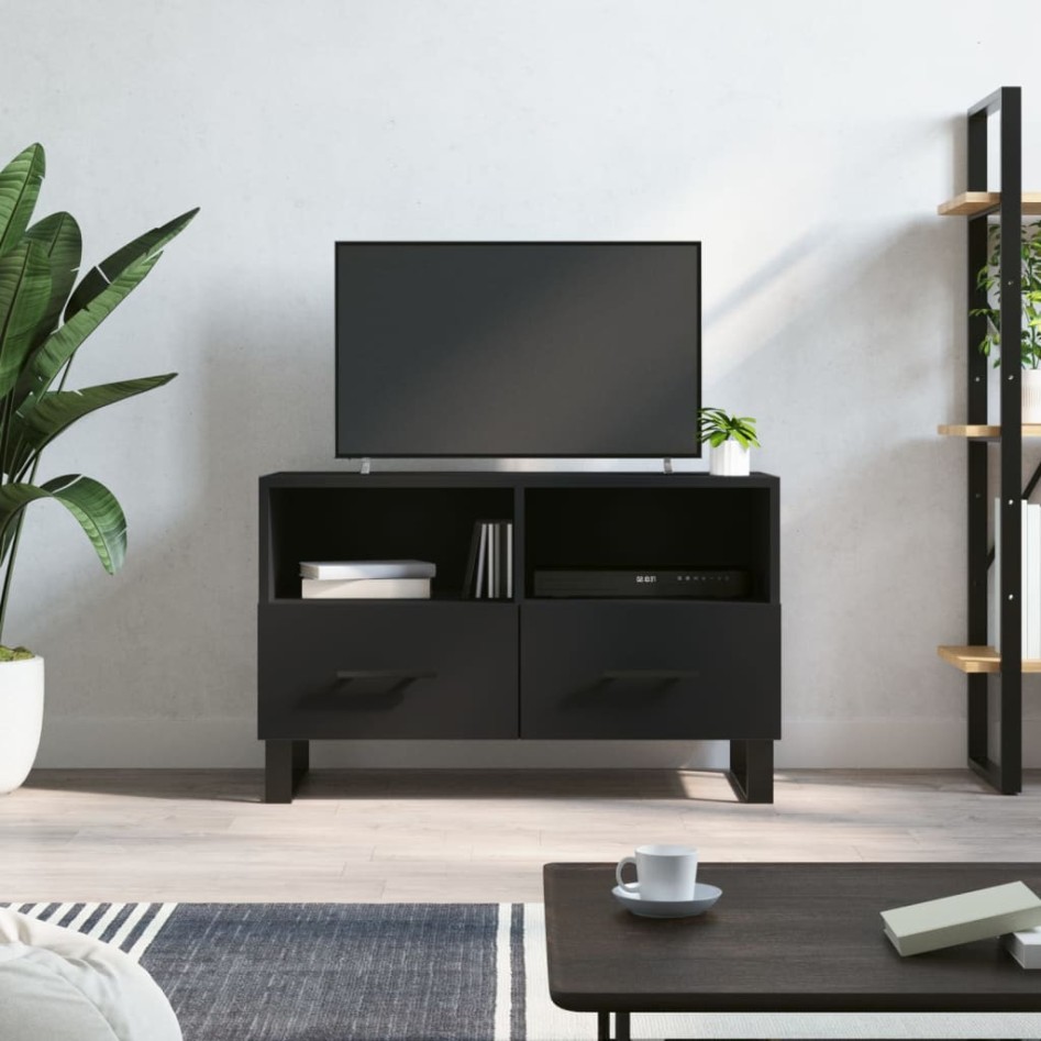 Mueble para TV madera contrachapada negro 80x36x50