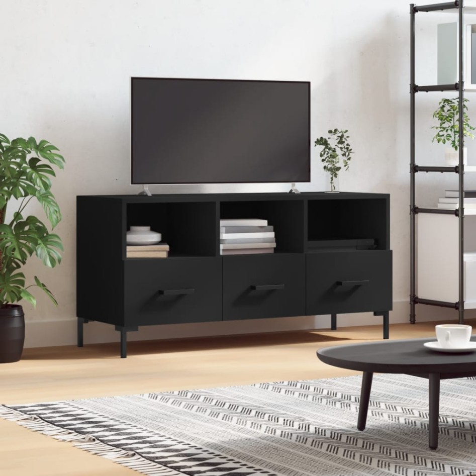 Mueble de TV madera de ingeniería negro 102x36x50