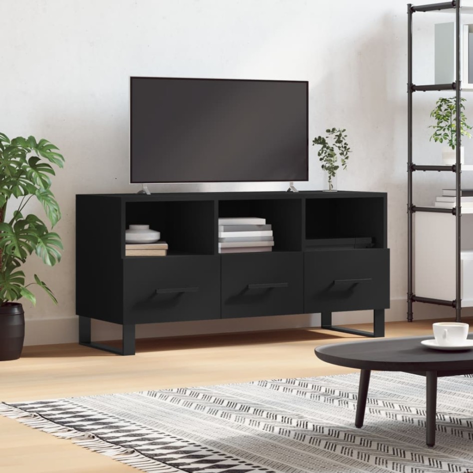Mueble de TV madera de ingeniería negro 102x36x50