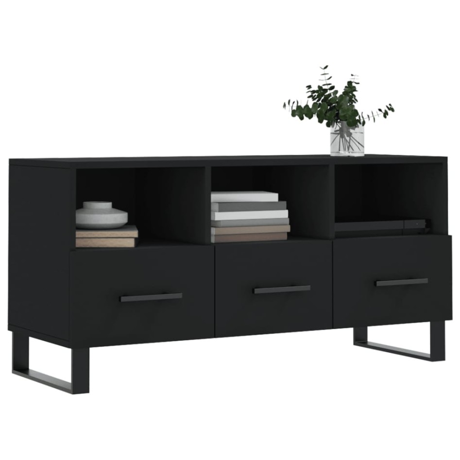 Mueble de TV madera de ingeniería negro 102x36x50