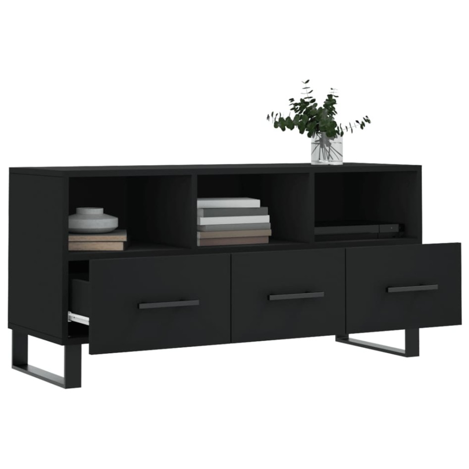 Mueble de TV madera de ingeniería negro 102x36x50
