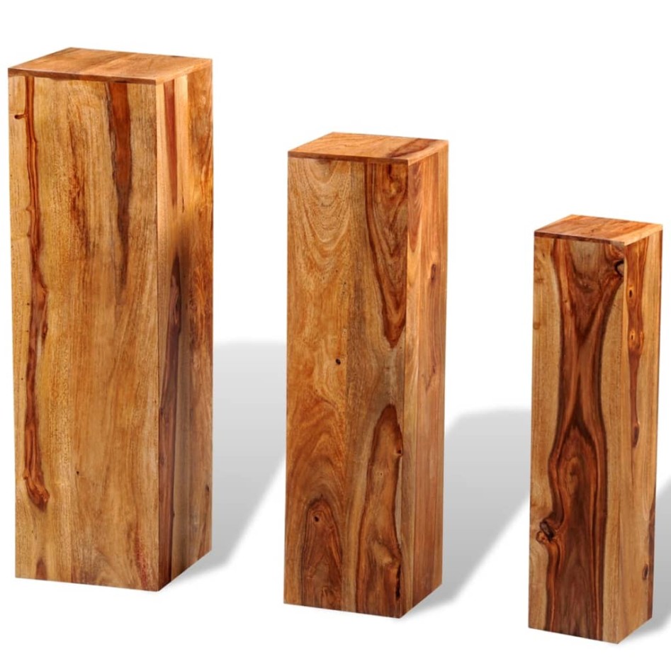 Soportes para plantas 3 uds madera maciza de sheesham