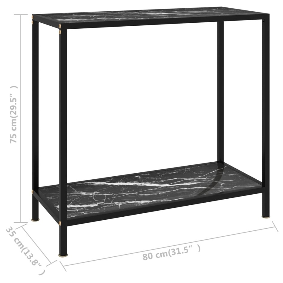 Mesa de consola negro vidrio templado 80x35x75