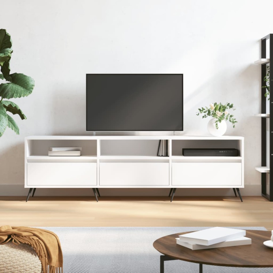 Mueble de TV madera contrachapada blanco 150x30x44,5