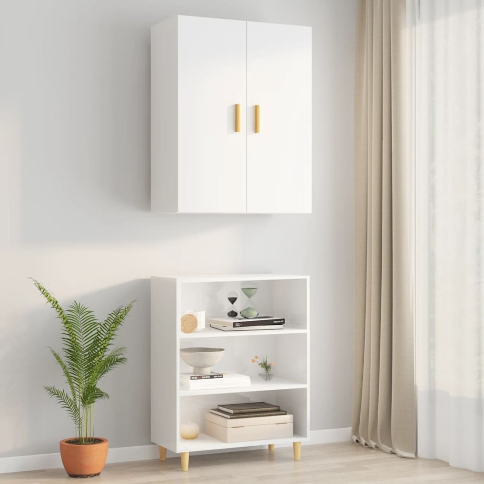 Armario de pared colgante blanco brillante 69,5x34x90