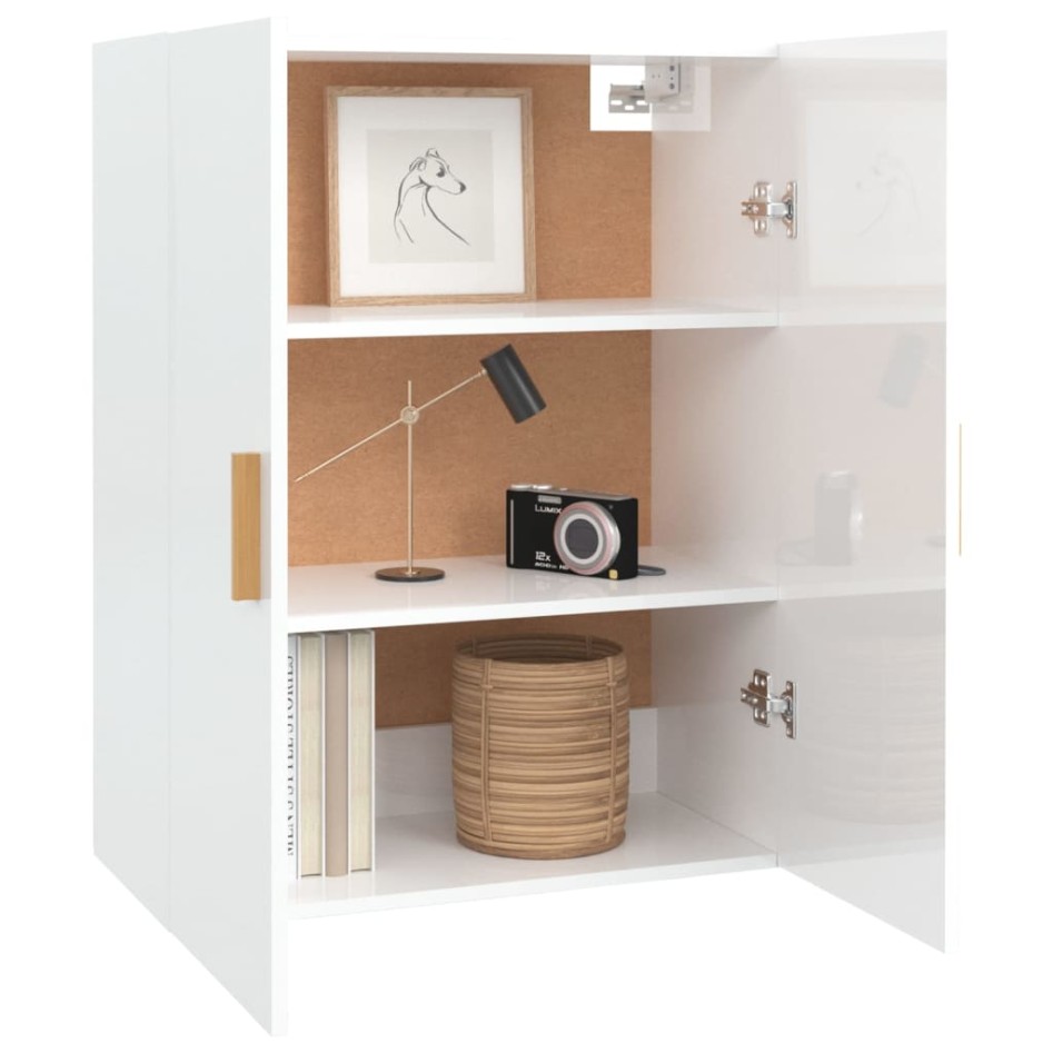 Armario de pared colgante blanco brillante 69,5x34x90
