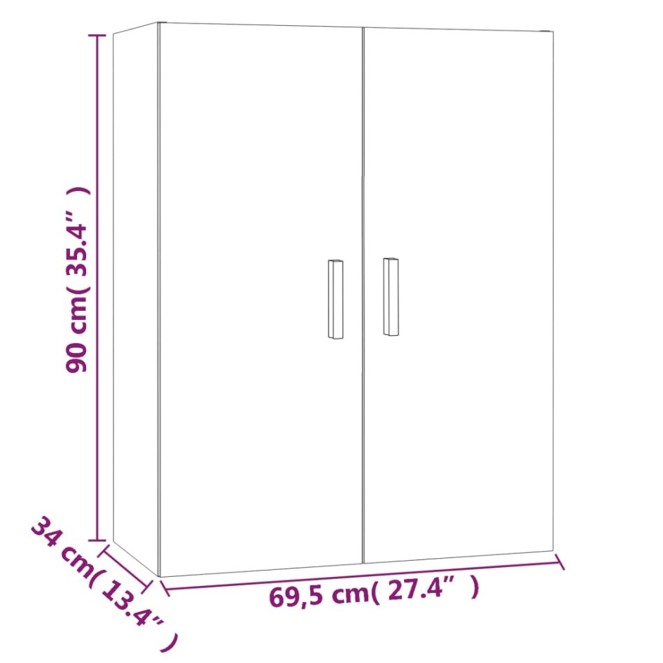 Armario de pared colgante blanco brillante 69,5x34x90