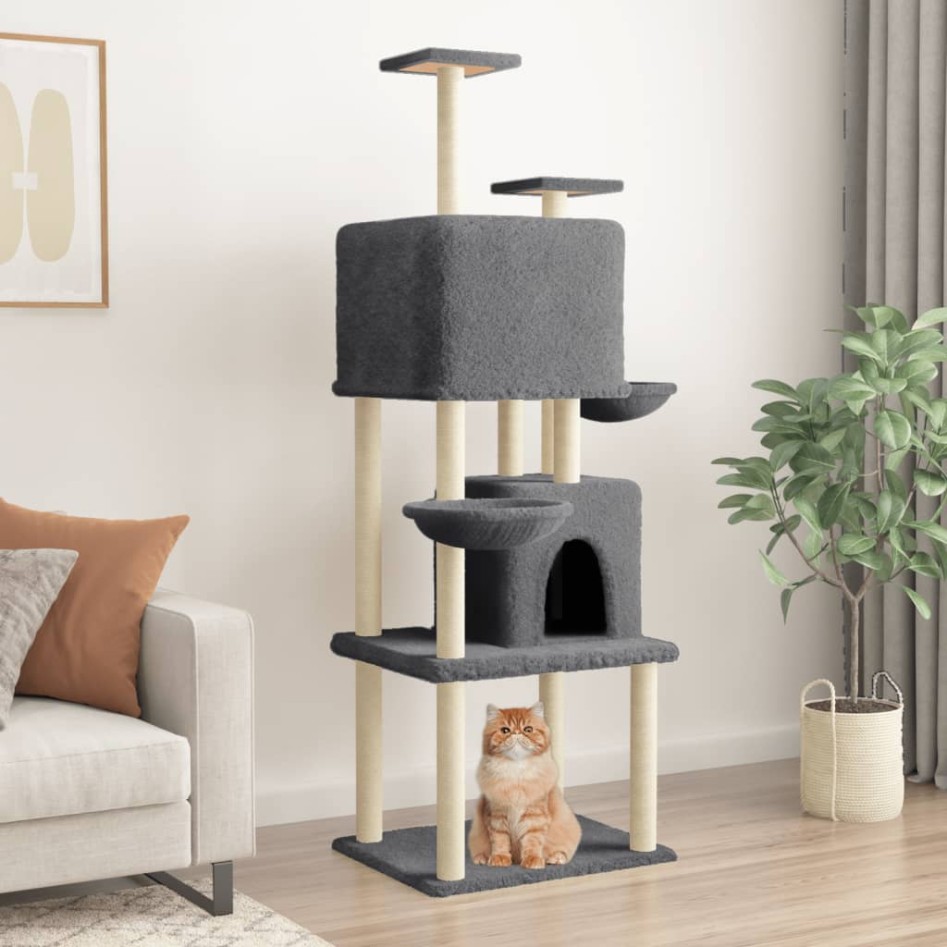 Rascador para gatos con postes de sisal gris oscuro 180