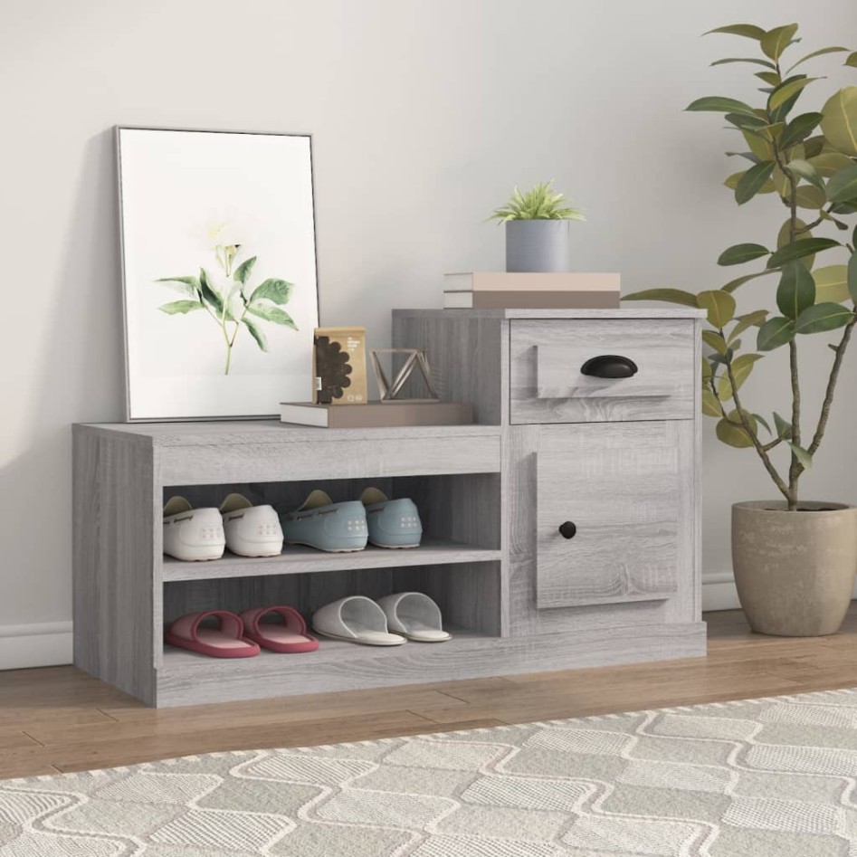 Mueble zapatero madera contrachapada gris Sonoma 100x42x60