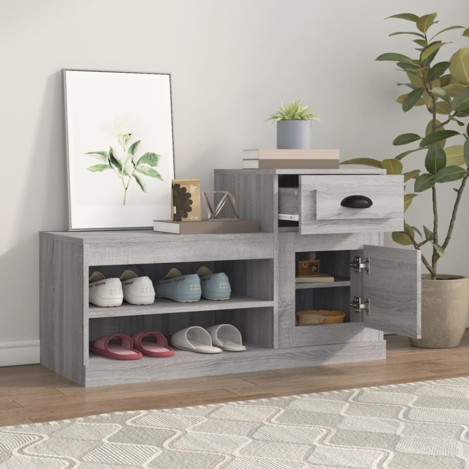 Mueble zapatero madera contrachapada gris Sonoma 100x42x60