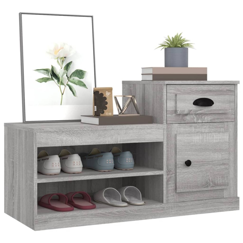 Mueble zapatero madera contrachapada gris Sonoma 100x42x60