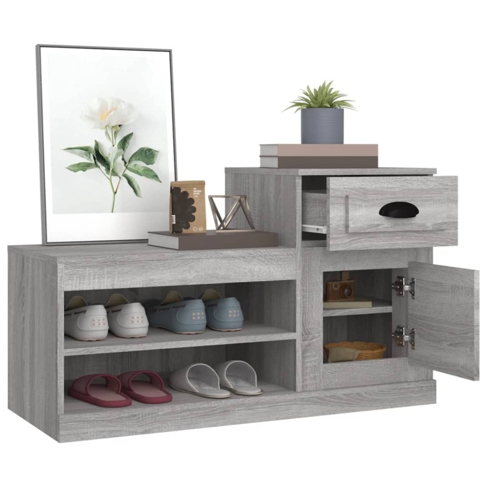 Mueble zapatero madera contrachapada gris Sonoma 100x42x60
