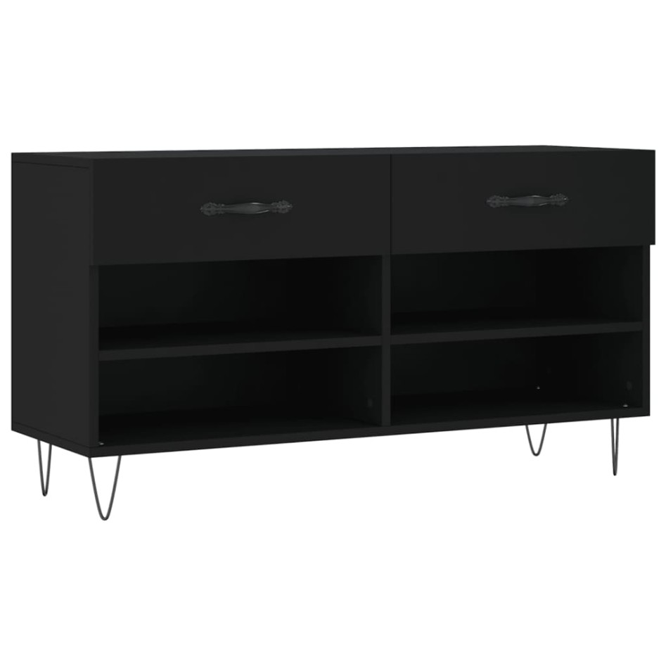 Banco zapatero madera de ingeniería negro 102x35x55