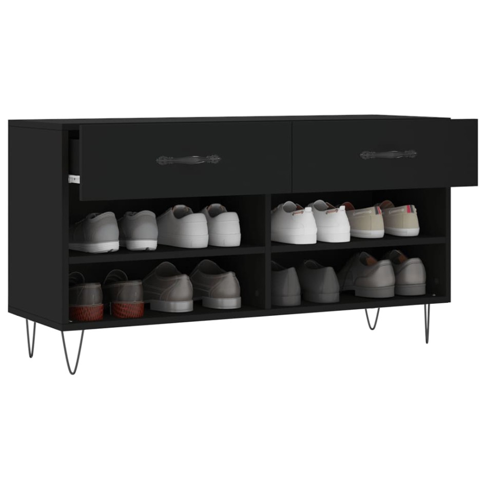 Banco zapatero madera de ingeniería negro 102x35x55