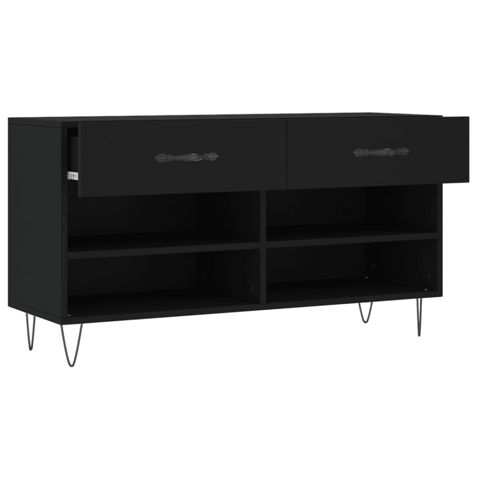 Banco zapatero madera de ingeniería negro 102x35x55