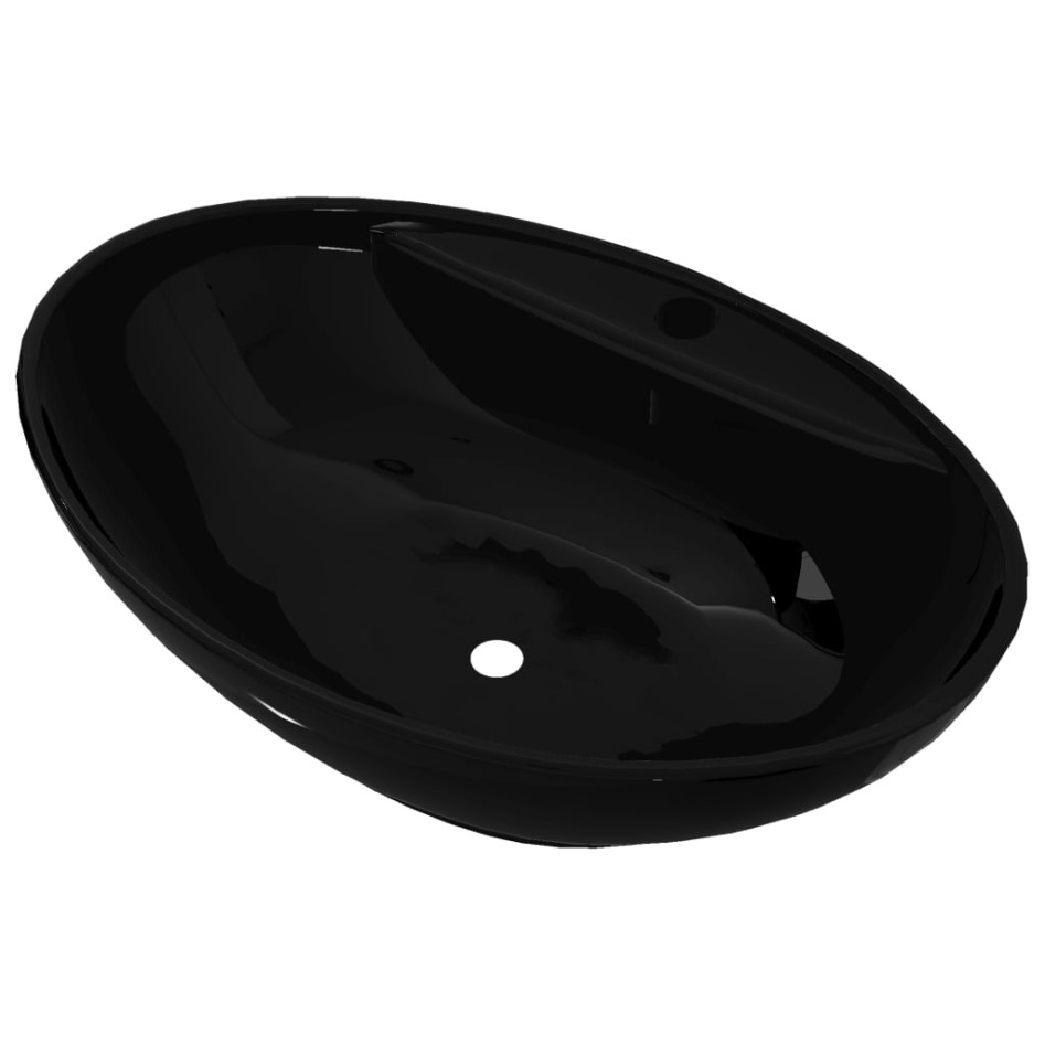 Lavabo de cerámica con agujero para grifo/desagüe negro