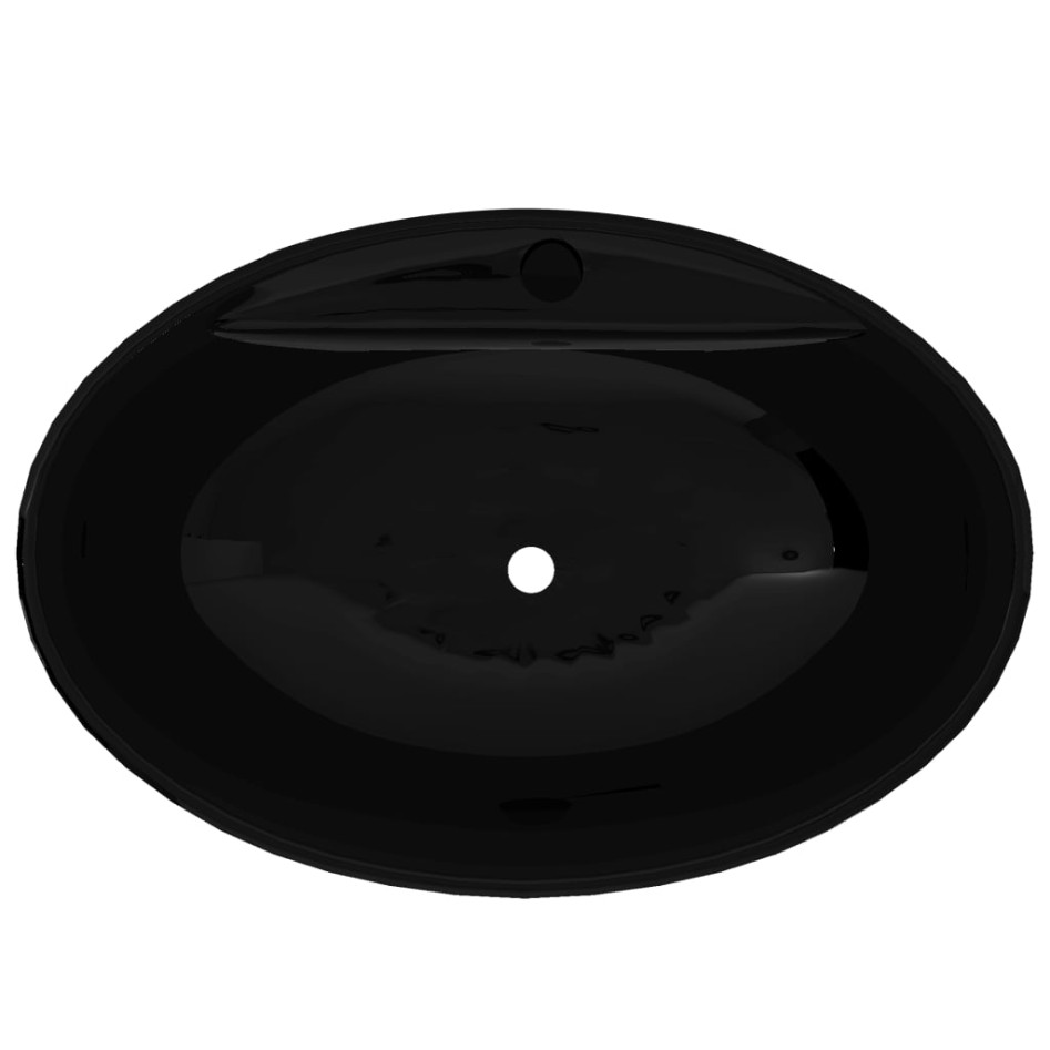 Lavabo de cerámica con agujero para grifo/desagüe negro