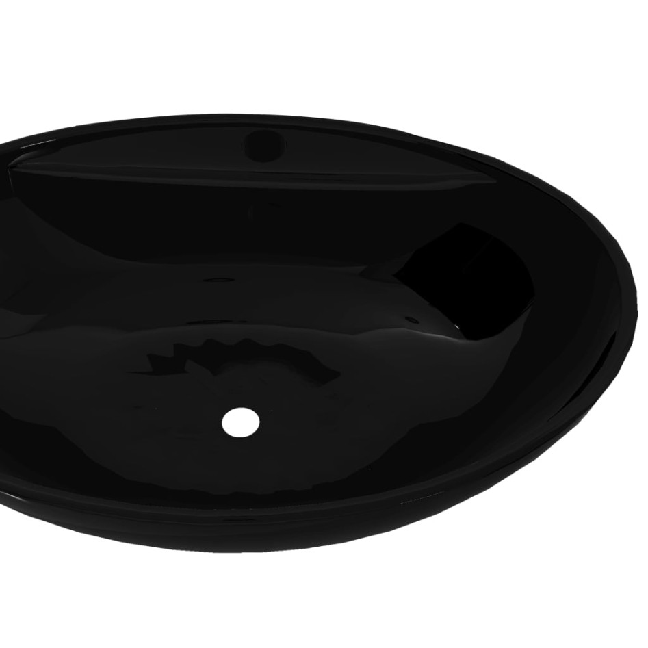 Lavabo de cerámica con agujero para grifo/desagüe negro
