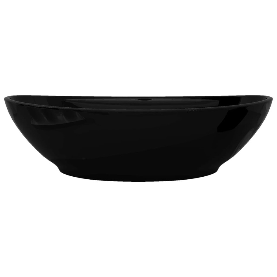 Lavabo de cerámica con agujero para grifo/desagüe negro