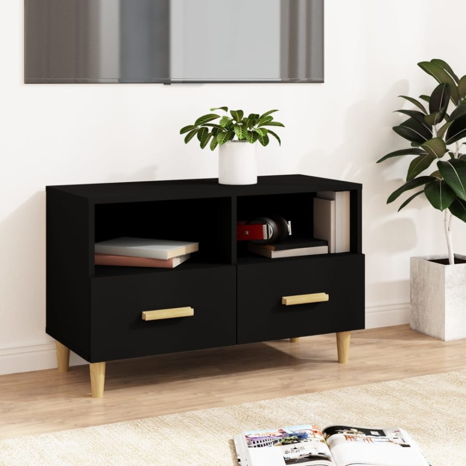 Mueble para TV madera contrachapada negro 80x36x50