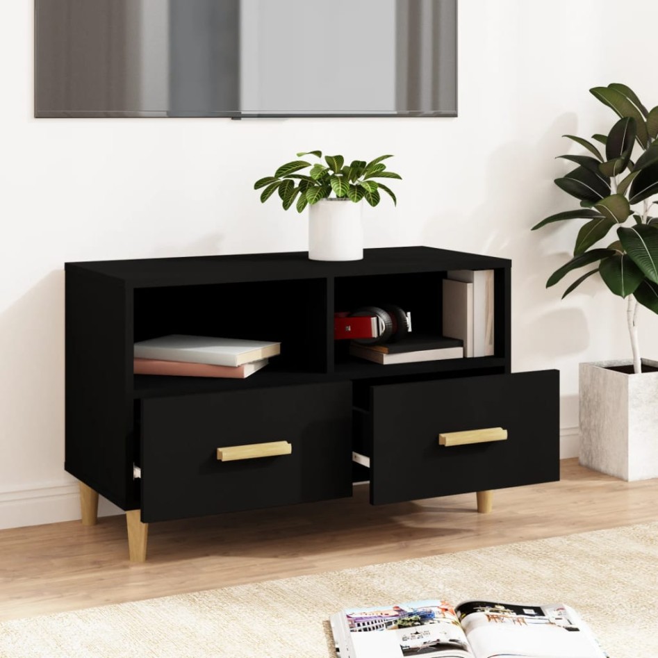Mueble para TV madera contrachapada negro 80x36x50