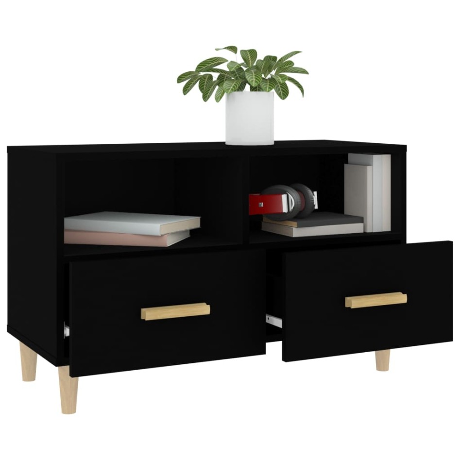 Mueble para TV madera contrachapada negro 80x36x50