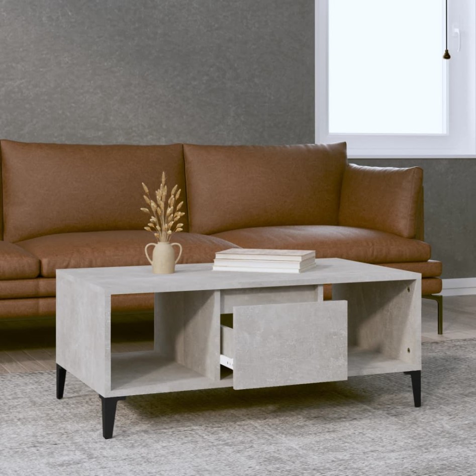 Mesa de centro madera contrachapada gris hormigón 90x50x36,5