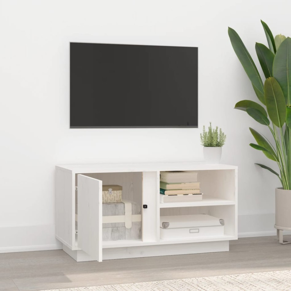 Mueble de TV madera maciza de pino blanco 80x35x40,5