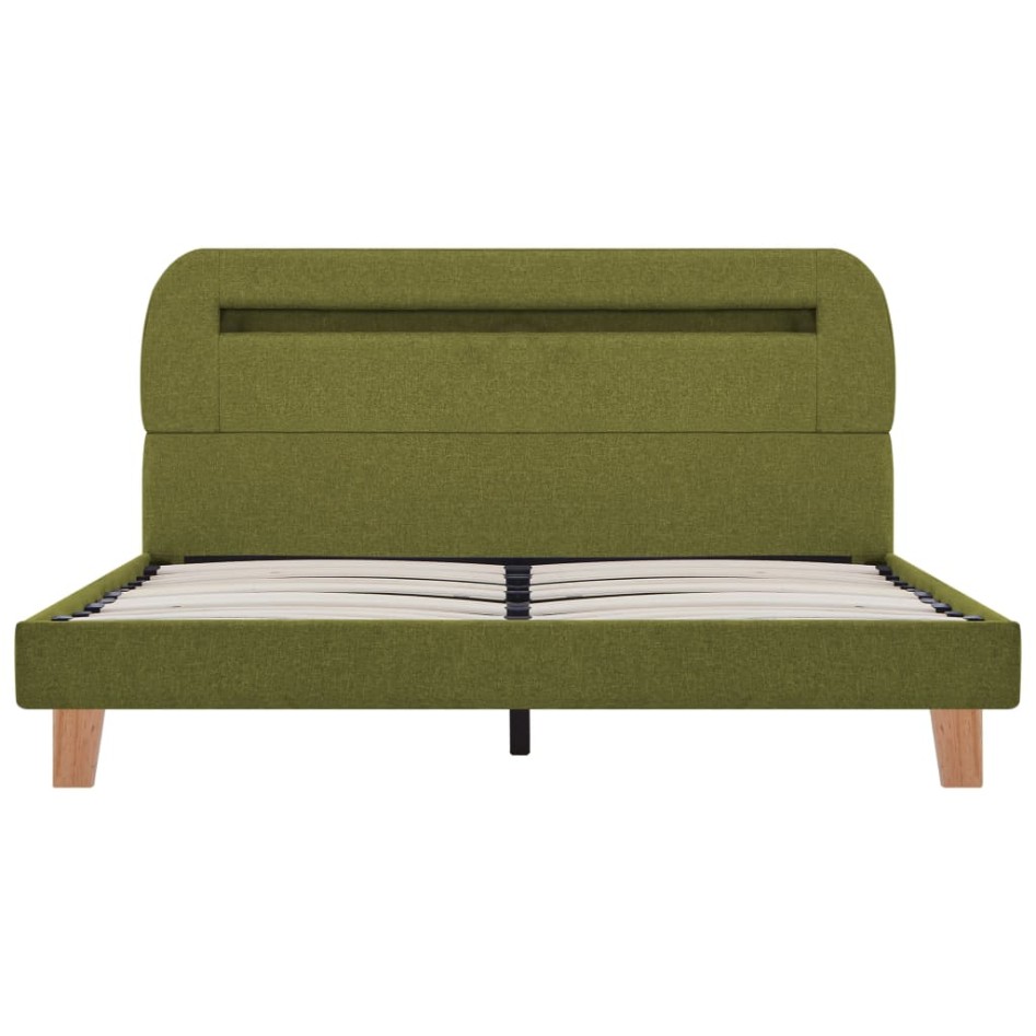 Estructura de cama con LED tela verde 140x200
