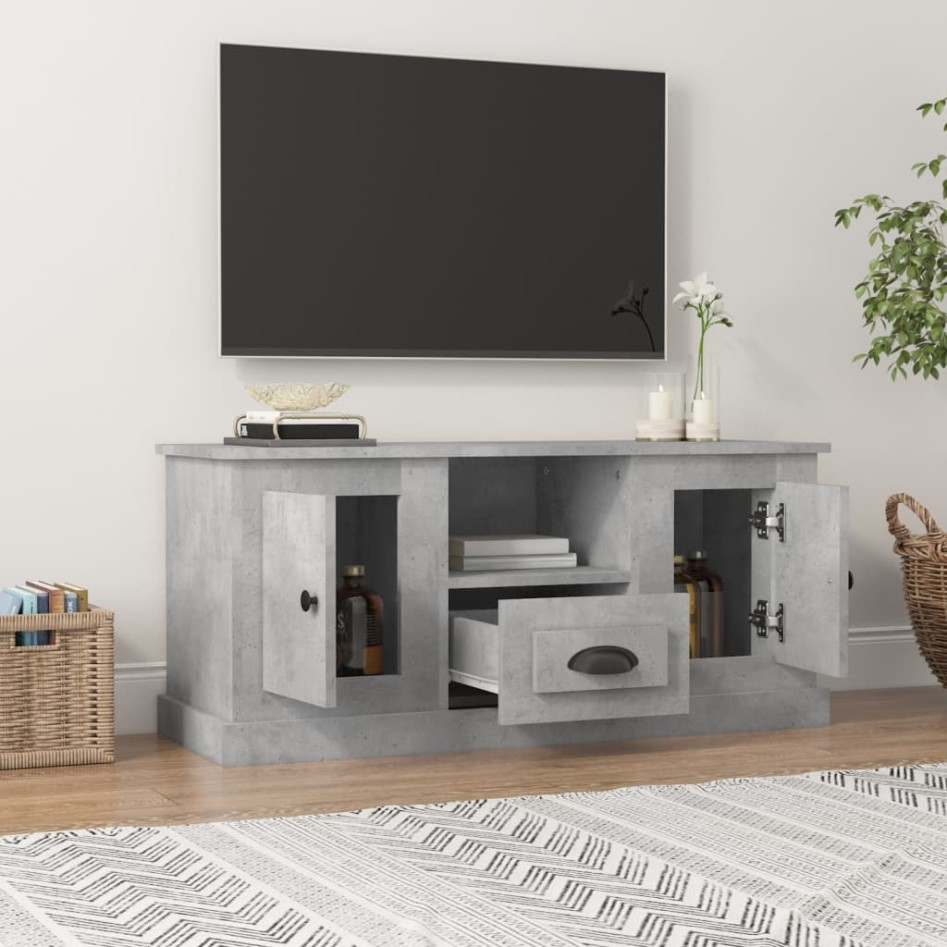 Mueble de TV madera contrachapada gris hormigón 100x35,5x45