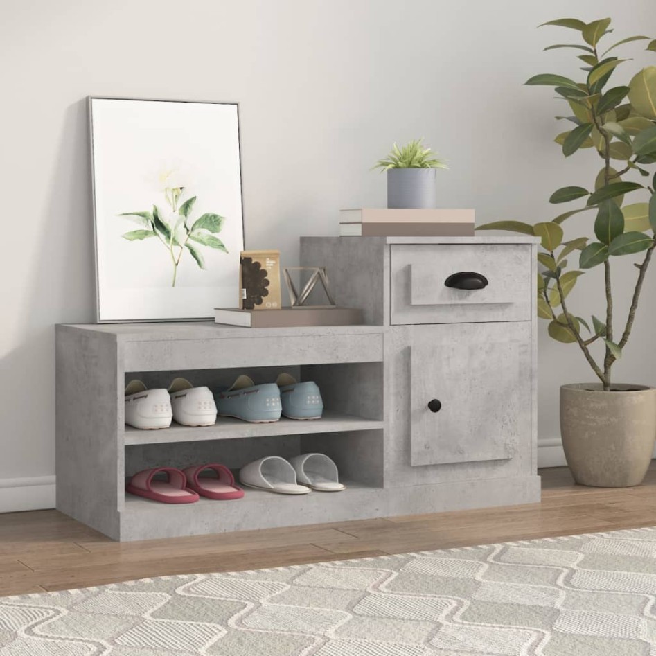 Mueble zapatero madera contrachapada gris hormigón 100x42x60