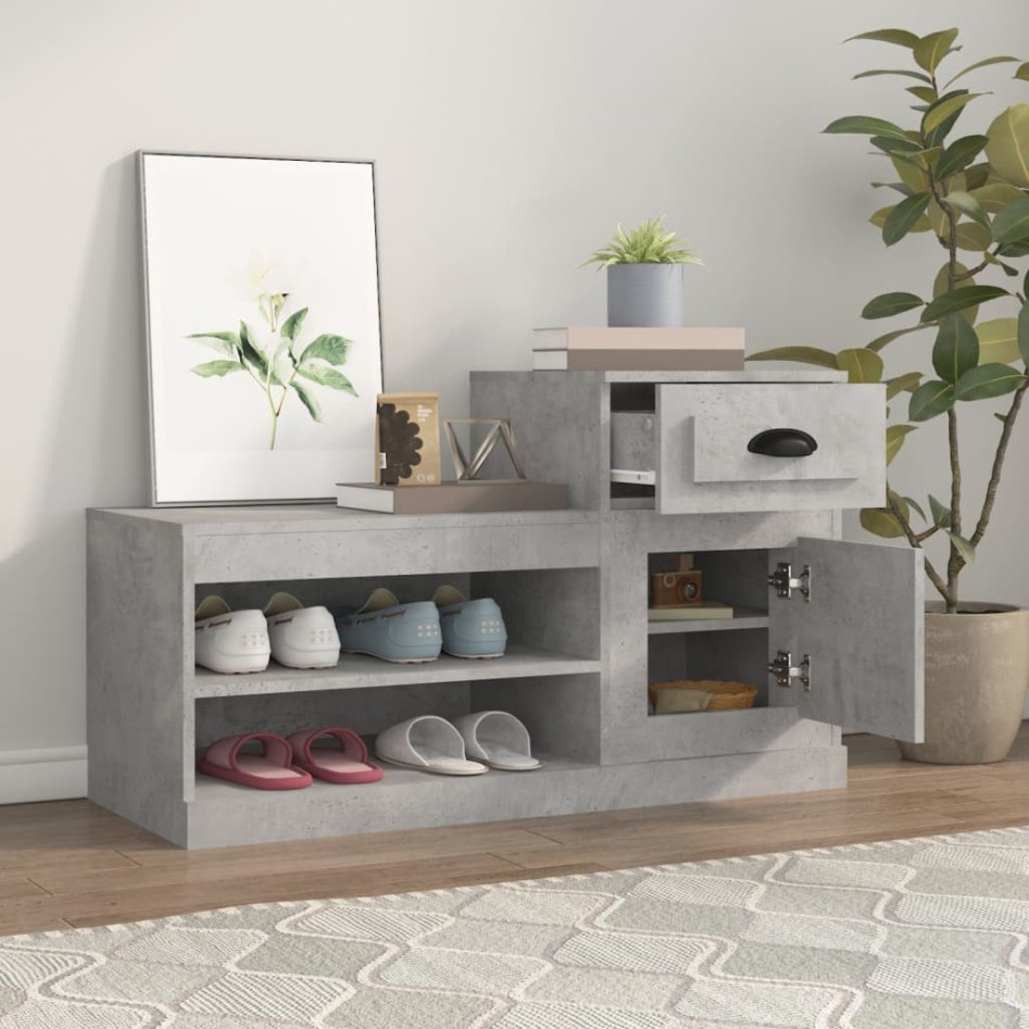 Mueble zapatero madera contrachapada gris hormigón 100x42x60