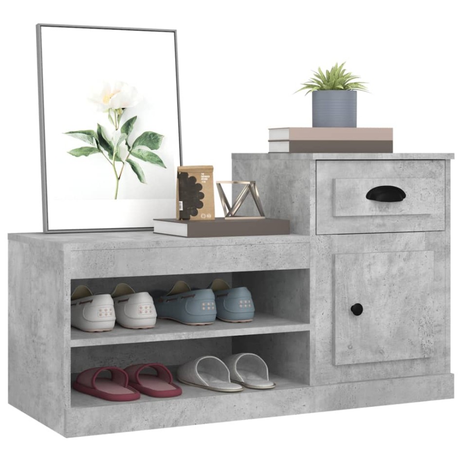 Mueble zapatero madera contrachapada gris hormigón 100x42x60