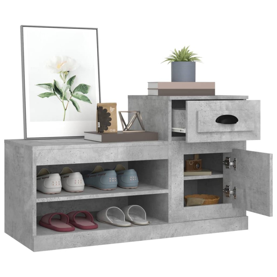 Mueble zapatero madera contrachapada gris hormigón 100x42x60