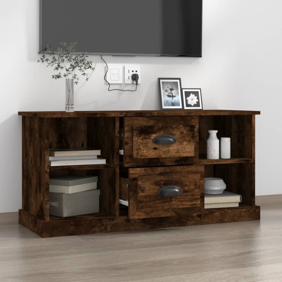 Mueble de TV madera contrachapada roble ahumado 99,5x35,5x48