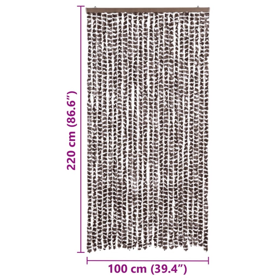 Cortina mosquitera chenilla marrón y blanco 100x220