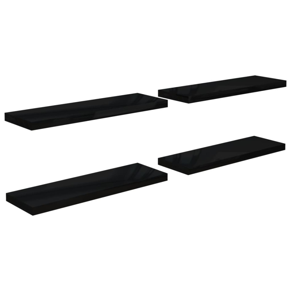 Estantes flotantes pared 4 uds negro brillo MDF 80x23,5x3,8